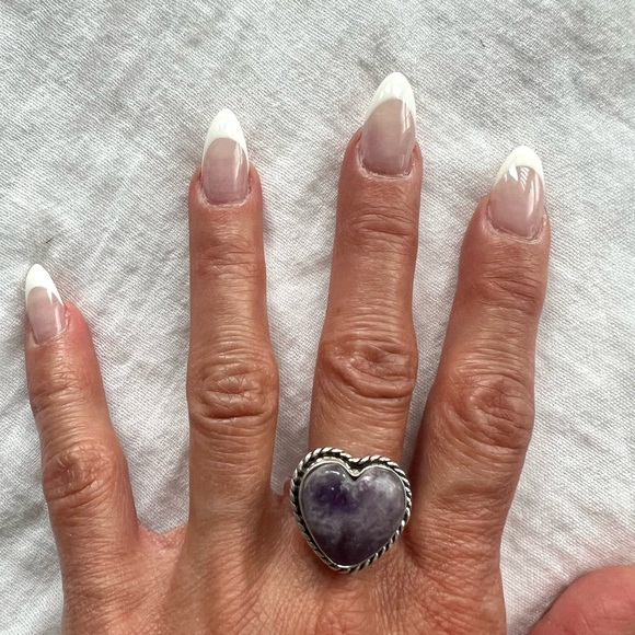 925 Third Eye Lepidolite Heart ❤️ Ring 10.75 - Picture 5 of 10